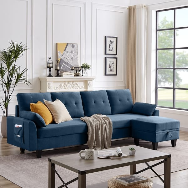 Sectional Sofa With Chaise And Storage Ottoman|3-Piece Contemporary L Shape Couch Living Room Furniture|Faux Leather