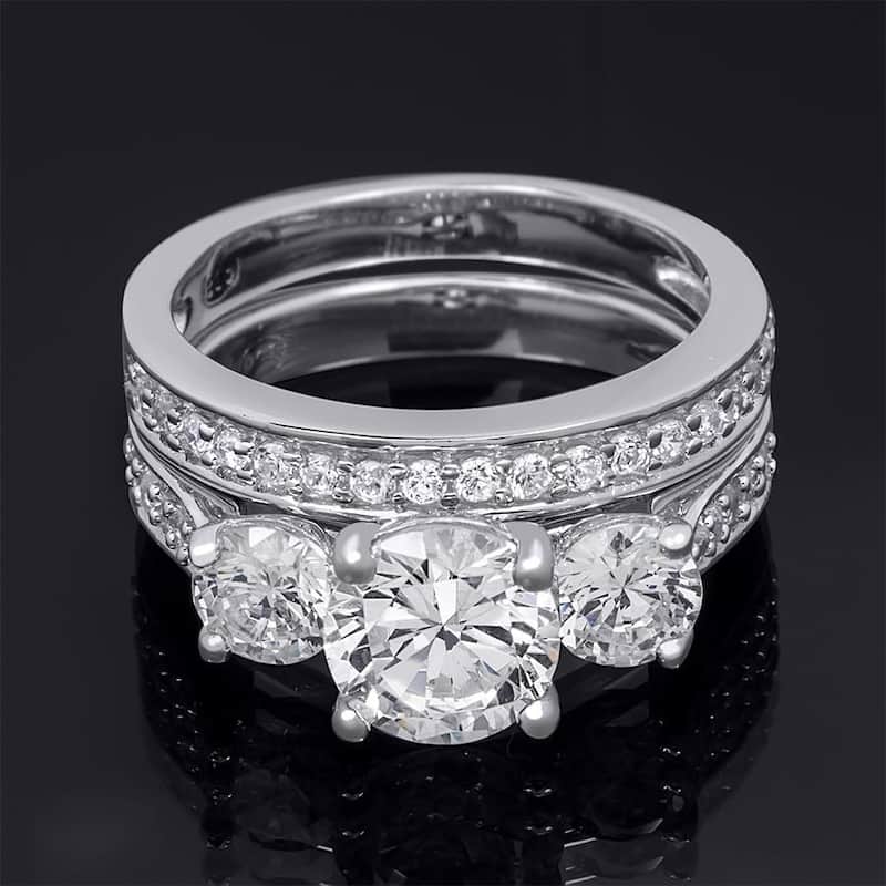 1.50 Ct Round Cut Bridal Engagement Ring Set Sterling Silver