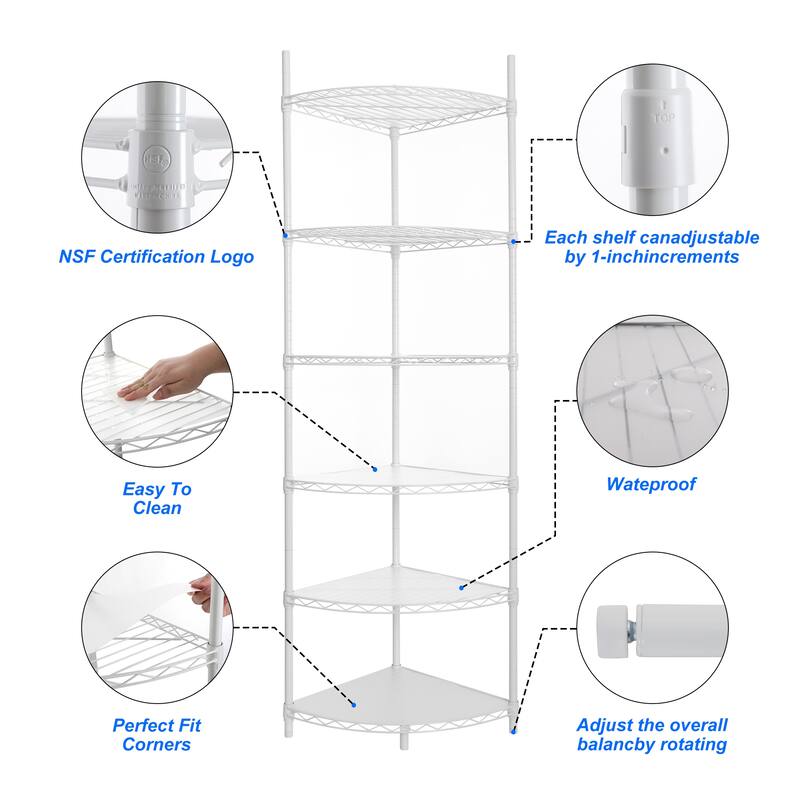 6 Tier Adjustable Metal Heavy Duty Free Standing Corner Storage Display Chrome Rack ﻿