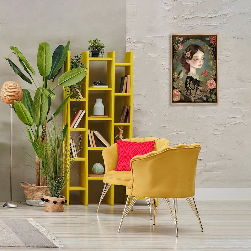 Stupell Vintage Lady & Floral Border Framed Floater Canvas Wall Art Design By The Dutch Lady