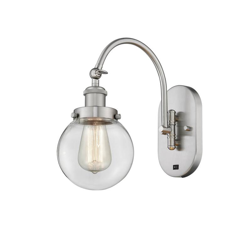 Innovations Lighting 918-1W-13-6 Beacon Sconce Beacon 13" Tall Wall - Brushed Satin Nickel / Clear