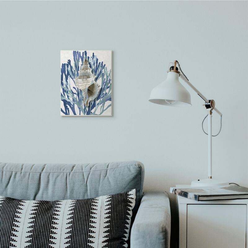 Stupell Tower Shell Coral Blue Beach Design Wood Wall Art