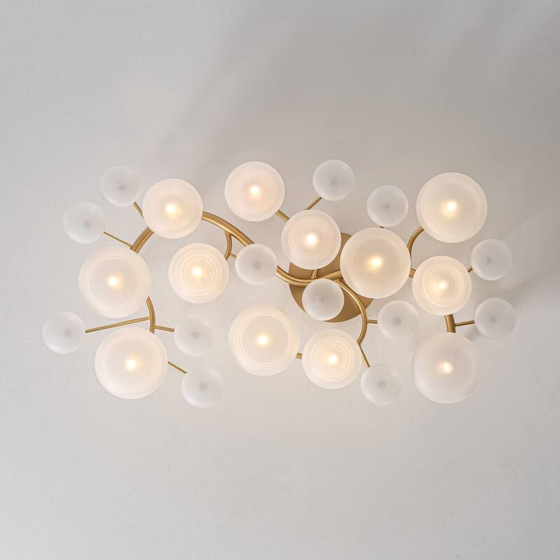 Mid-century Glam 12-Light Oval Frosted Glass Semi Flush Mount - 30.7 in