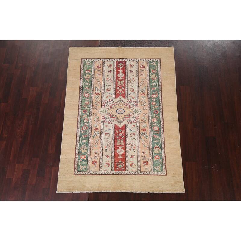 Vegetable Dye Moharramat Oriental Area Rug Hand-knotted Wool Carpet - 4'7" x 6'3"
