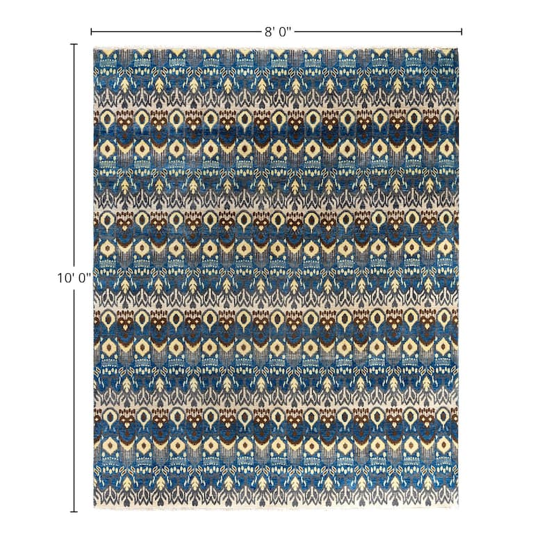 Ikat One-of-a-Kind Hand-Knotted Area Rug, Blue - 8' 0" x 10' 0"