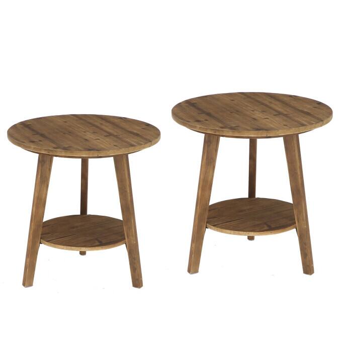 Solid Wood End Table, 2 Tiers Round Side Table, Farmhouse Nightstand