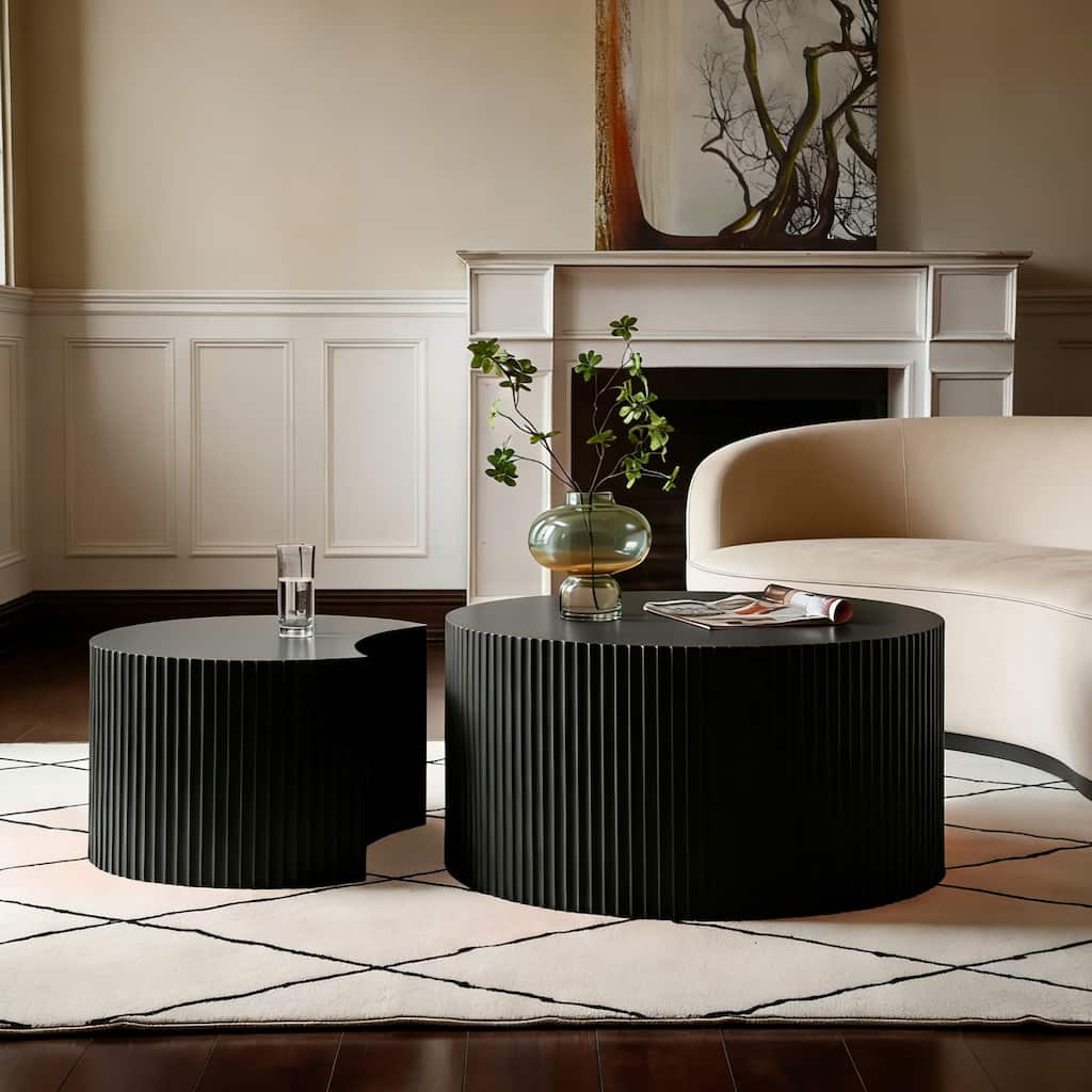 Modern Round End Nesting Coffee Table Set for Living Room (Set of 2) No Assembled