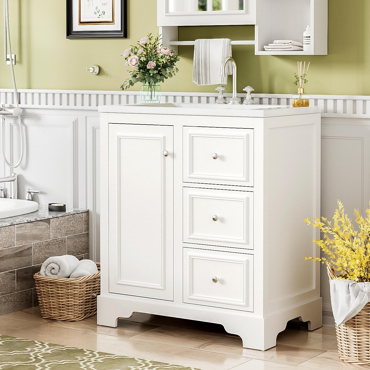 GDFStudio - Aster 30" Bathroom Vanity Cabinet with Basin, 3 Drawers & Adjustable Shelves