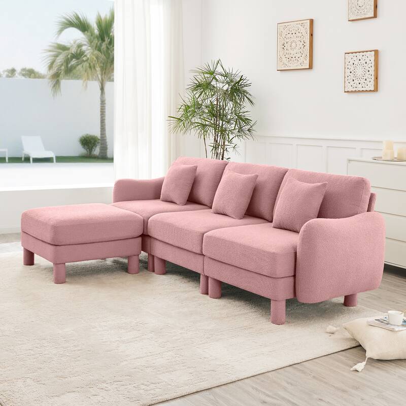 109.4" 3-Seater Modern Upholstered Sofa Couch, Deep-Seat Sectional Sofa with Shell-Shaped Armrests, Leisure Sofa for Living Room