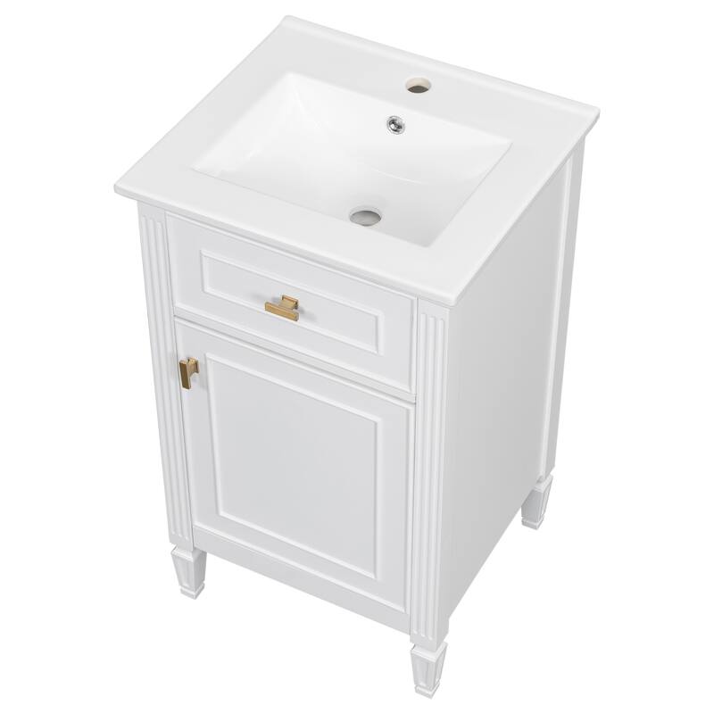 20-Inch Bathroom Vanity With Sink, Solid Wood Legs, Adjustable Shelf, Tilt-Out Drawer, Modern Freestanding Cabinet