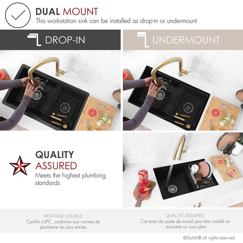 Composite Granite Dual-Mount 30" Double-Bowl kitchen Sink - 30" x 18" x 9.50"