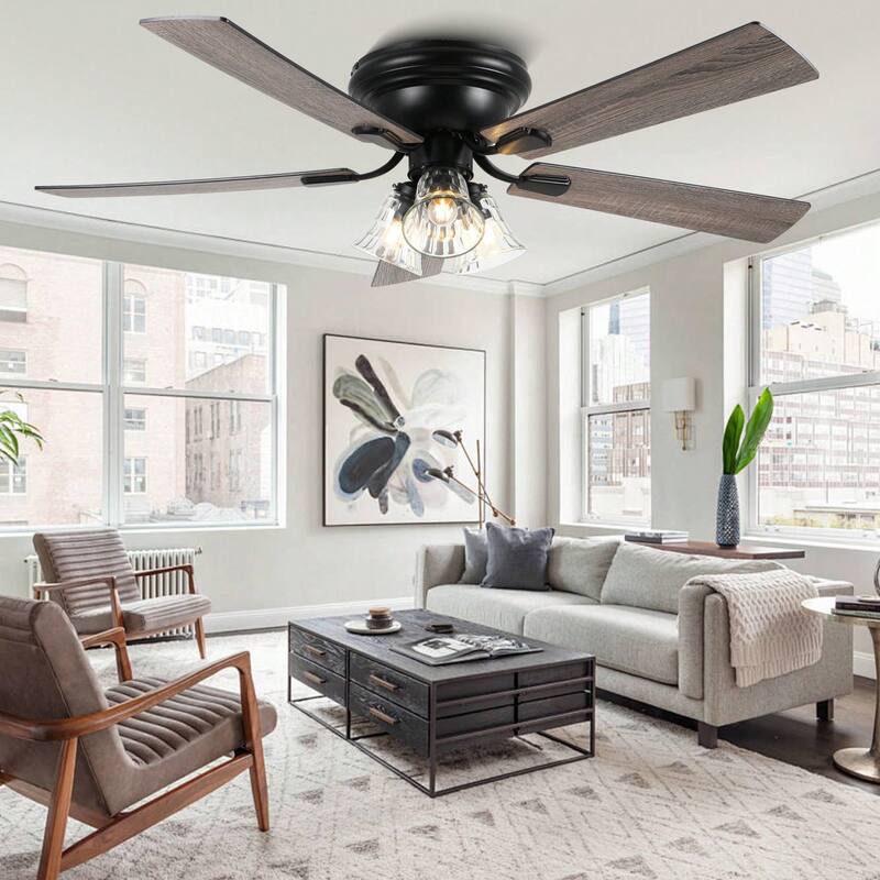Cusp Barn 52 Inch Traditional Indoor Ceiling Fan with Remote Control, Farmhouse Flush Mount Ceiling Fan with Clear Glass Shade