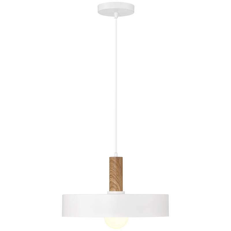 Access Lighting Slate 1 Light Pendant - White with Natural Wood Grain Finish