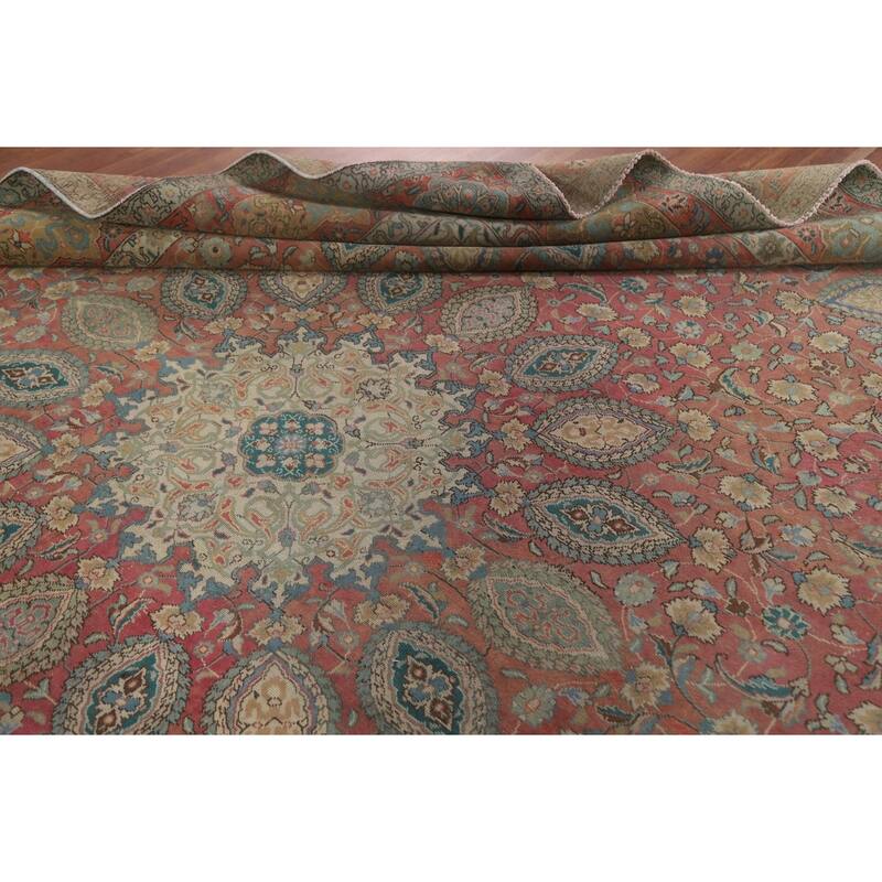 Hand Knotted Oriental 100% Wool Carpet Traditional Floral Pink Tabriz Area Rug - 12' 10'' X 9' 11''