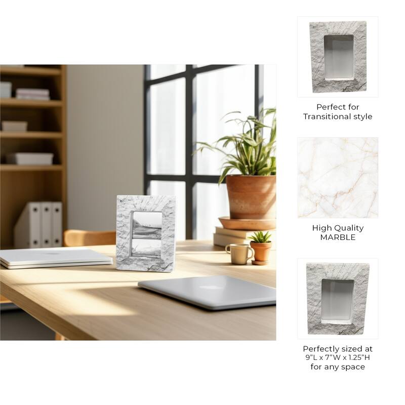 Marble Wood Photo Frame Textured Capri Style Home Office - 1" White