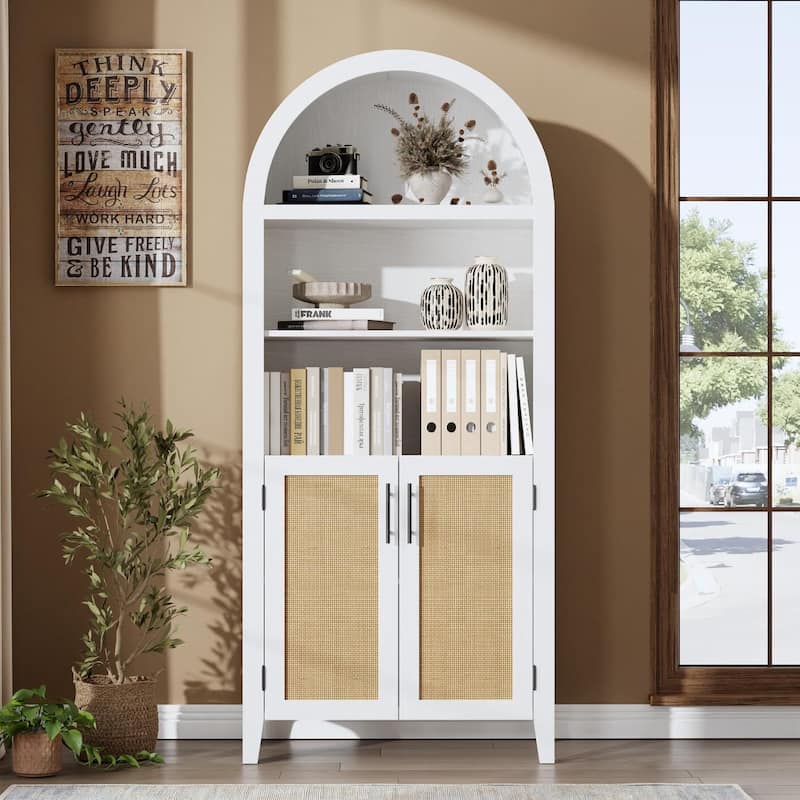 5-Tier Open Display Book Shelf, Arched Kitchen Pantry Storage Cabinet - White
