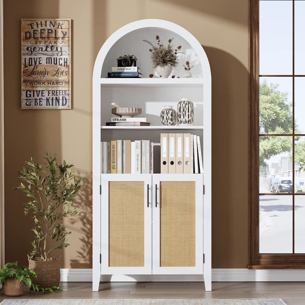 5-Tier Open Display Book Shelf, Arched Kitchen Pantry Storage Cabinet
