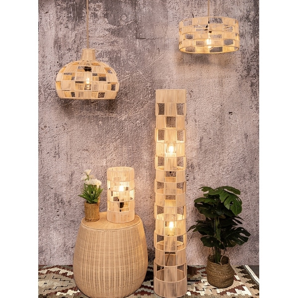 Modrn 63 inch natural boho floor lamp with rattan shade on sale