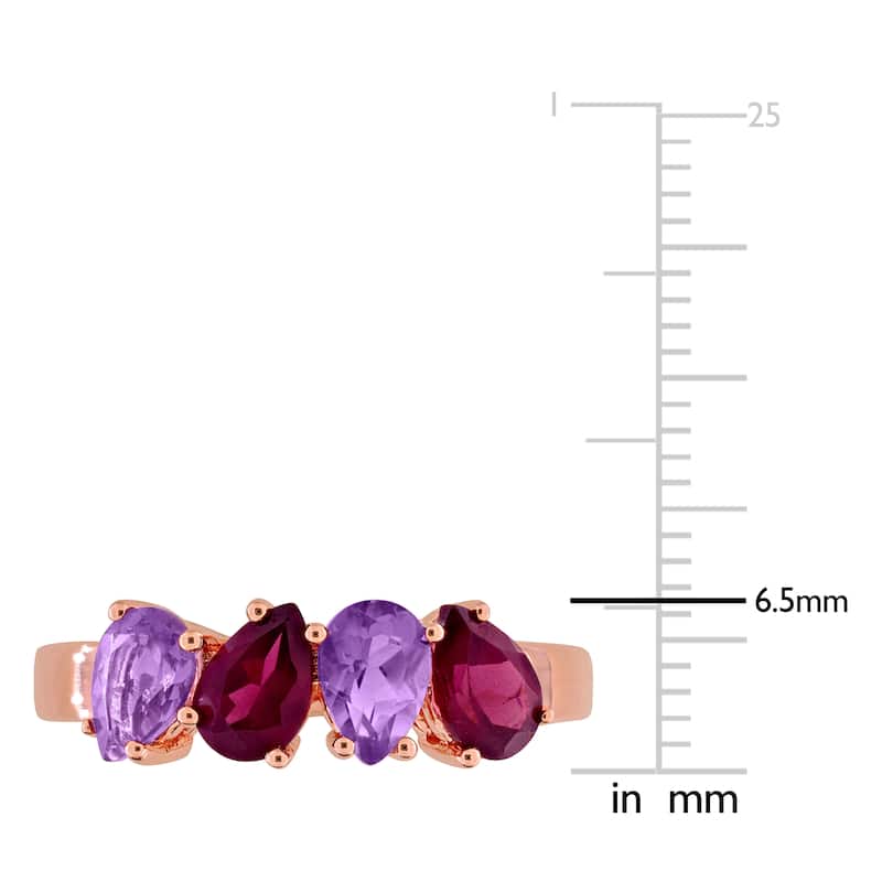 Miadora 1 1/2ct TGW Amethyst and Rhodolite 4-Stone Ring in Rose Plated Sterling Silver