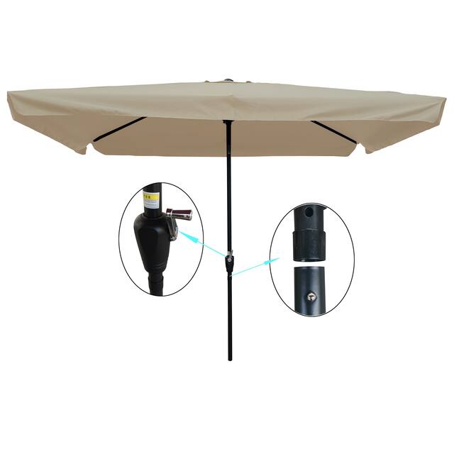 10 x 6.5ft Rectangular Patio Umbrella Outdoor Market Umbrellas with Crank and Push Button Tilt - Tan