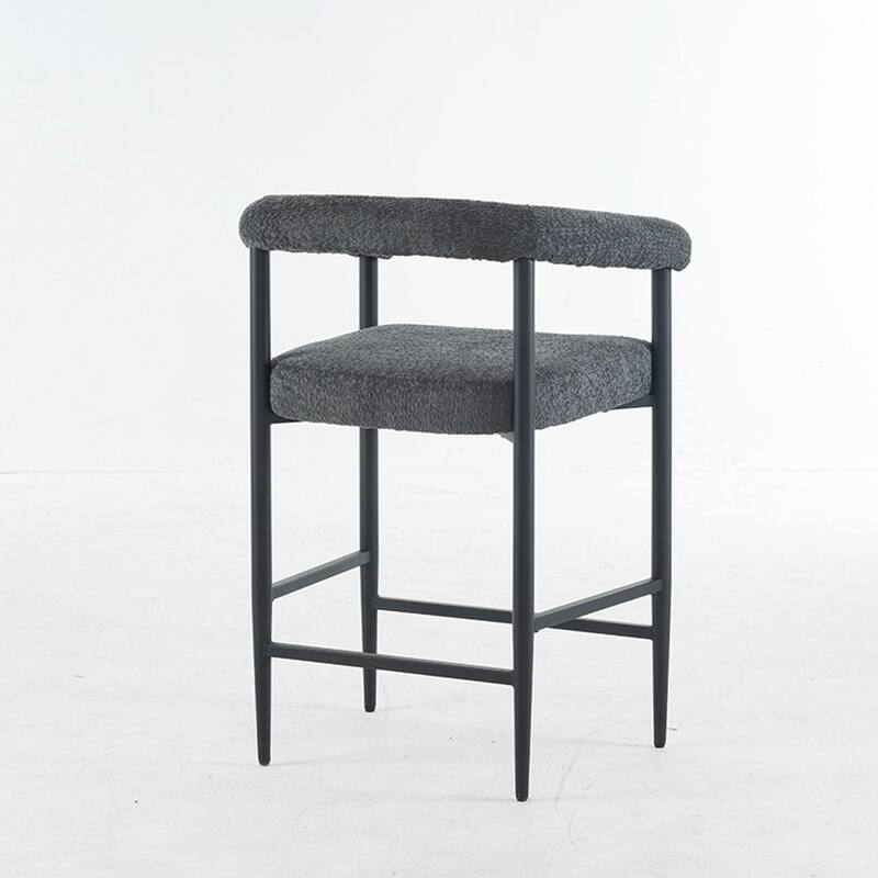 Modern Upholstered Bar Stools Set of 2, Boucle Fabric Counter Height Chairs