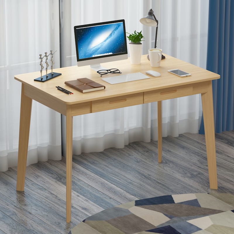 Computer Writing Desk with 2-drawer for Home and Office - Yellow - Wood Finish