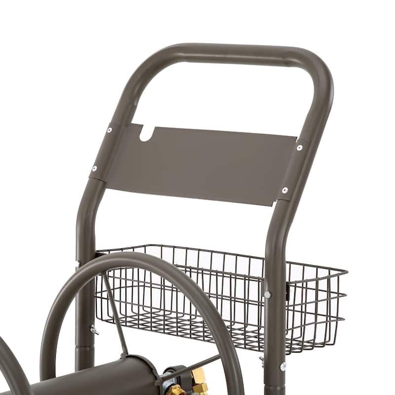 Glitzhome 36"H Steel Garden 4-Wheel Reel Cart with Hose