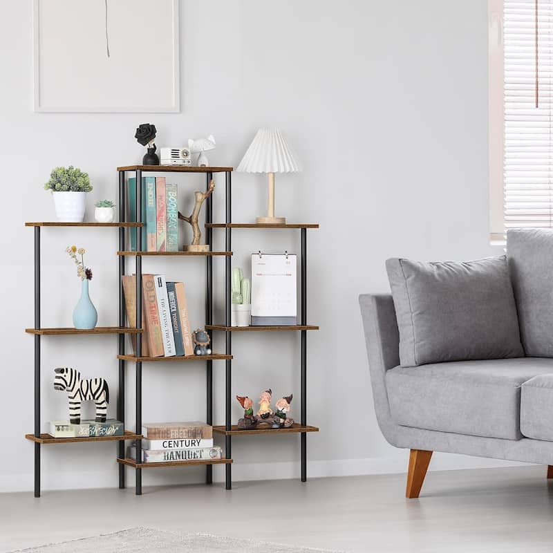 4 Tier Small Bookshelf with 10 Storage Shelves Open Shelf - 4-Tier