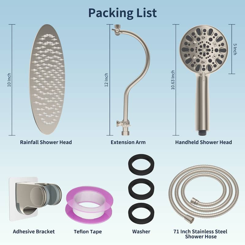All Metal 10-Inch Round 3-Way Diverter Shower Head Combo High Pressure
