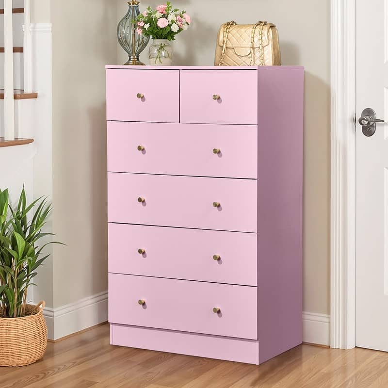 6-Drawer Large Dresser For Bedroom And Chest Of Drawers With Sturdy Construction Wood Storage Organizer For Closet - Pink