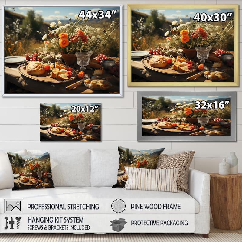 Designart "Rustic Banquet In France II" Meals & Picnics Framed Wall Art Living Room