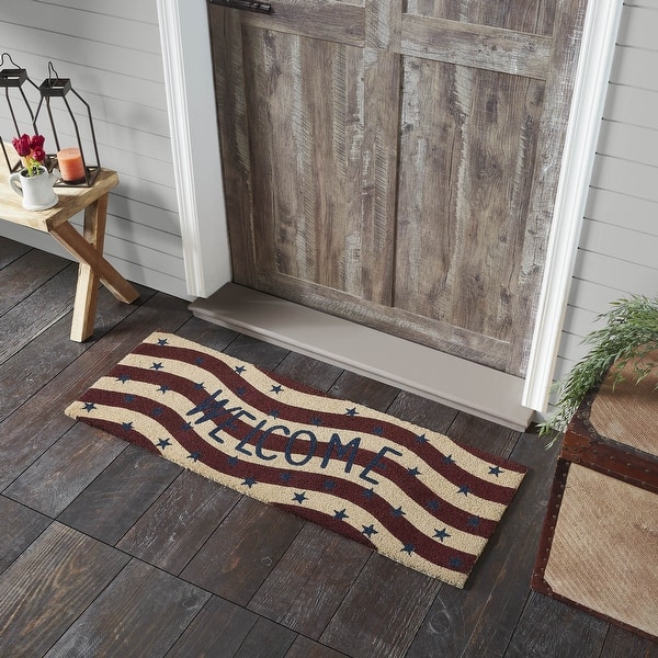 slide 2 of 5, RWB Flag Stripes Coir Welcome Rug Rect 17x48 Merlot