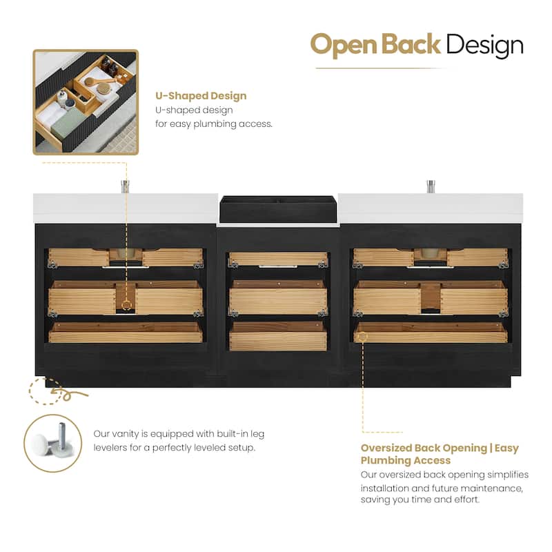 Santarem Double Vanity with Pure White Quartz Stone Top without Mirror