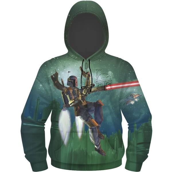 Shop Star Wars Boba Fett Flying Men S Sublimated Zip Hoodie