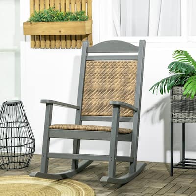 Outsunny Outdoor Rocking Chairs, Porch Rocker w/ Soft Padded Seat and Backrest, Fade-Resistant HDPE Frame Rocker Chair