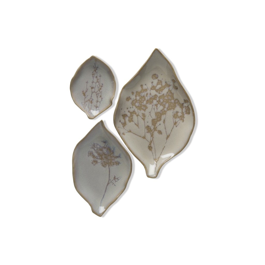 Leaf Dish Set of 3 - Cream Ceramic Serving Platters and Bowls, Dishwasher Safe, Everyday Use, 8.5" L x 5.25" W x 1" H
