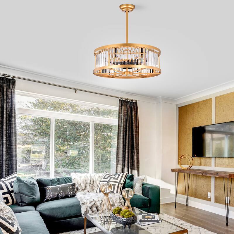Dotty Gold 30-Inch 6-Light Metal & Crystal Drum Shade Lighted Ceiling Fan