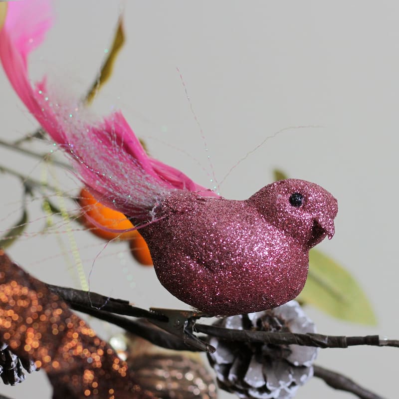 7" Glittered Bird with Feather Tail Christmas Ornament with Clip