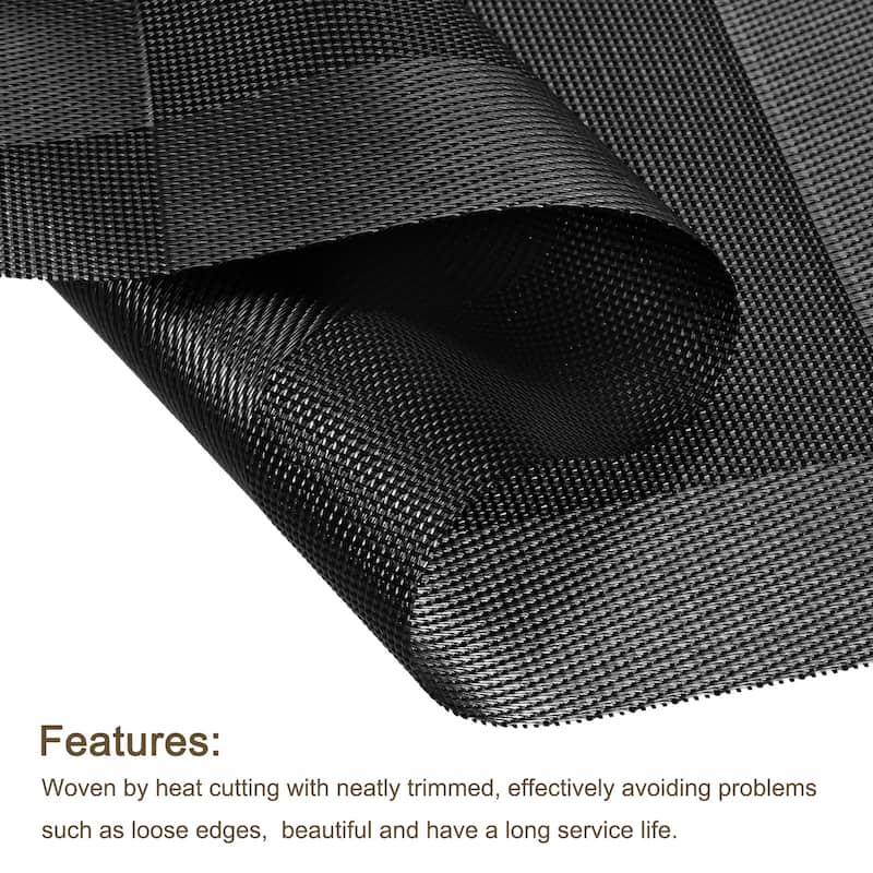 Place Mats 450x300mm 2pcs PVC Table Washable Woven Placemat Black Gray - Black Gray