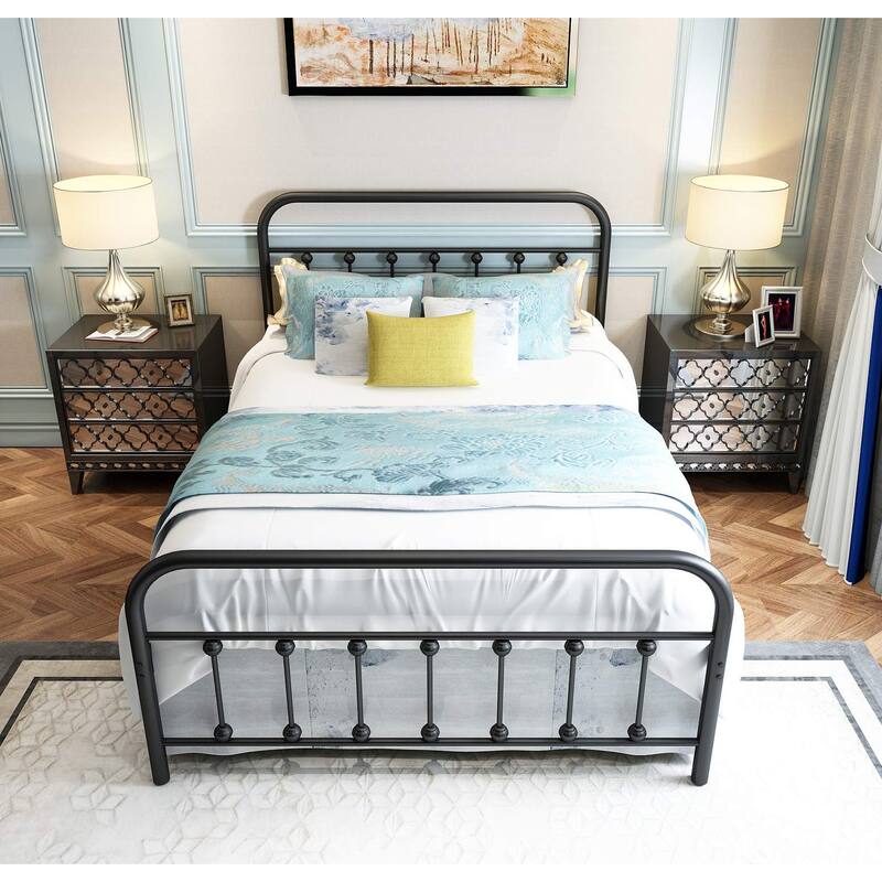Black Metal Bed Frame Full Size with Headboard and Footboard Single Platform Mattress Base,Metal Tube and Iron-Art Bed（Full）