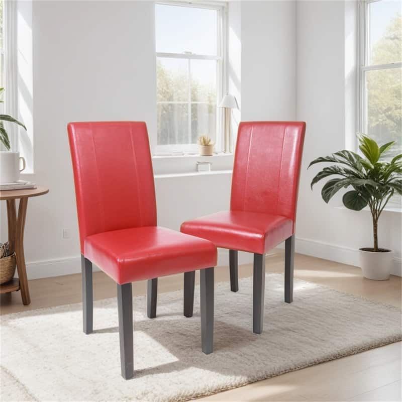 Urban Style Solid Wood Leatherette Padded Parson Chair, Set of 2