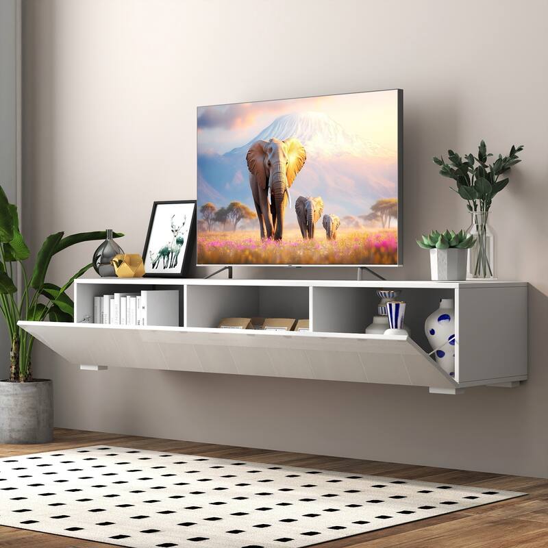 Modern Entertainment Center with Storage Media Console for Living Room - White