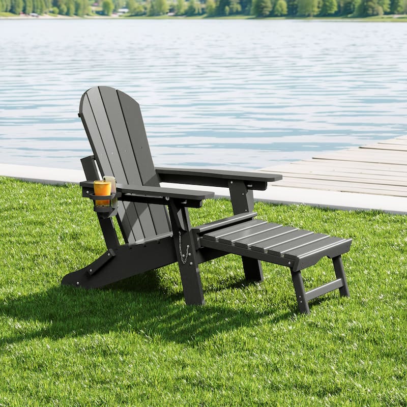 Laguna Outdoor Folding Adjustable Adirondack Chair with Cup Holder & Hideaway Ottoman