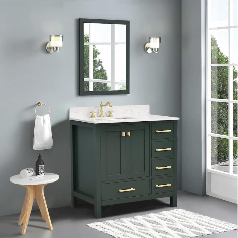StarrySky 36 inch Undermount Left Sink Bathroom Vanity with Engineered Carrara Marble Top