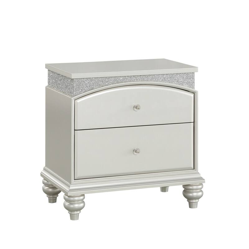 Silver 2 Drawer 26 in. W Nightstand with Sturdy Hardware and Ample Storage