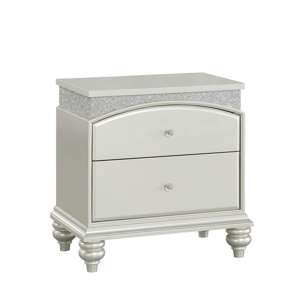 Silver 2 Drawer 26 in. W Nightstand with Sturdy Hardware and Ample Storage
