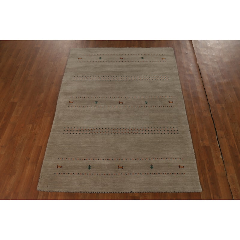 Hand Knotted Oriental 100% Wool Carpet Tribal Animal Pictorial Beige & Ivories Gabbeh Area Rug - 6' 5'' X 4' 7''
