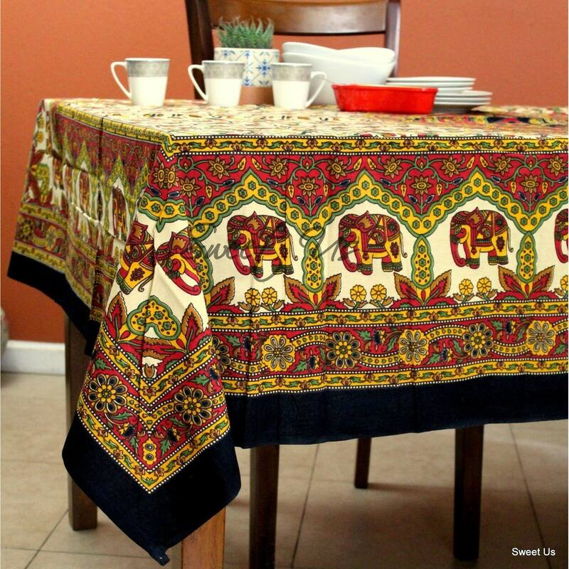 Cotton Secret Elephant Floral Tablecloth Rectangle - 54 x 84 in