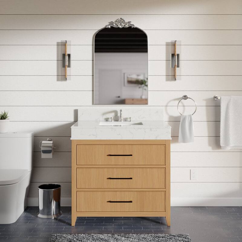 KitchenBathCollection Kensington 36" Bathroom Vanity with Engineered Marble Top - Blonde