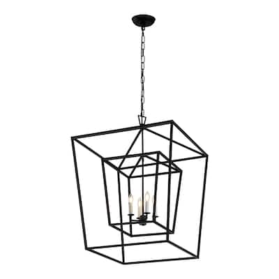 4 Light 29 inch Gilded Iron Extra Large Double Cage Lantern Pendant
